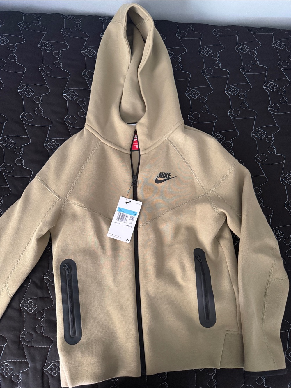 Nike tech —Tan Hooded Zip-Up Jacket with Black Accents